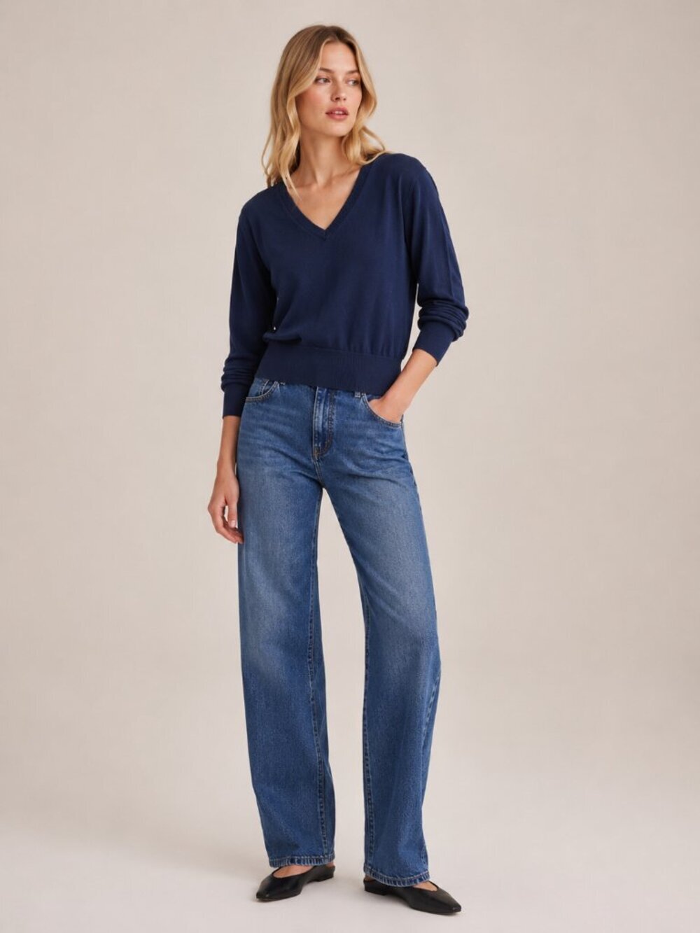 2/$30 Banana Republic Cotton Blouson V-Neck Sweater Navy XS #A2367